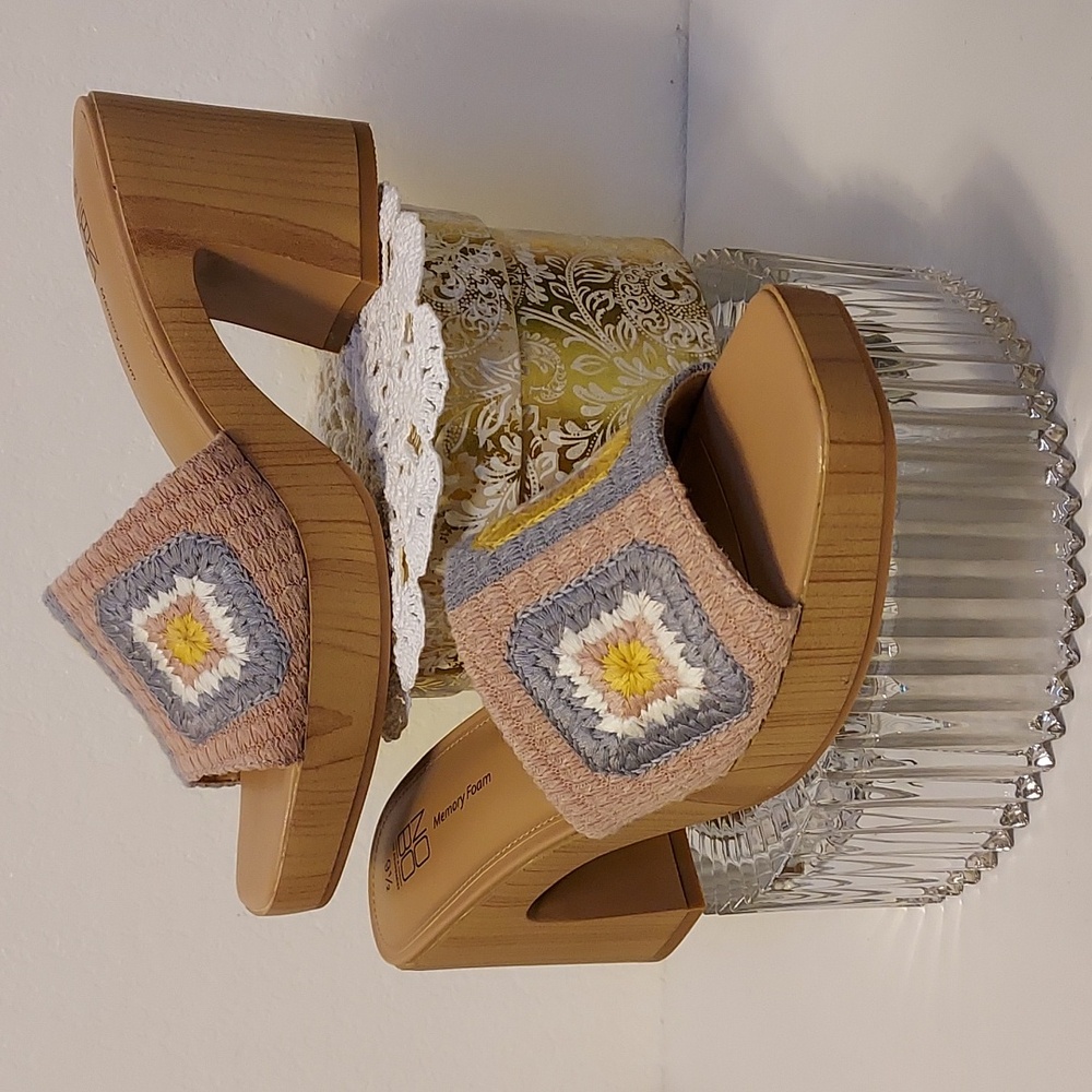 Womens Crochet Mid-Heel Sandals